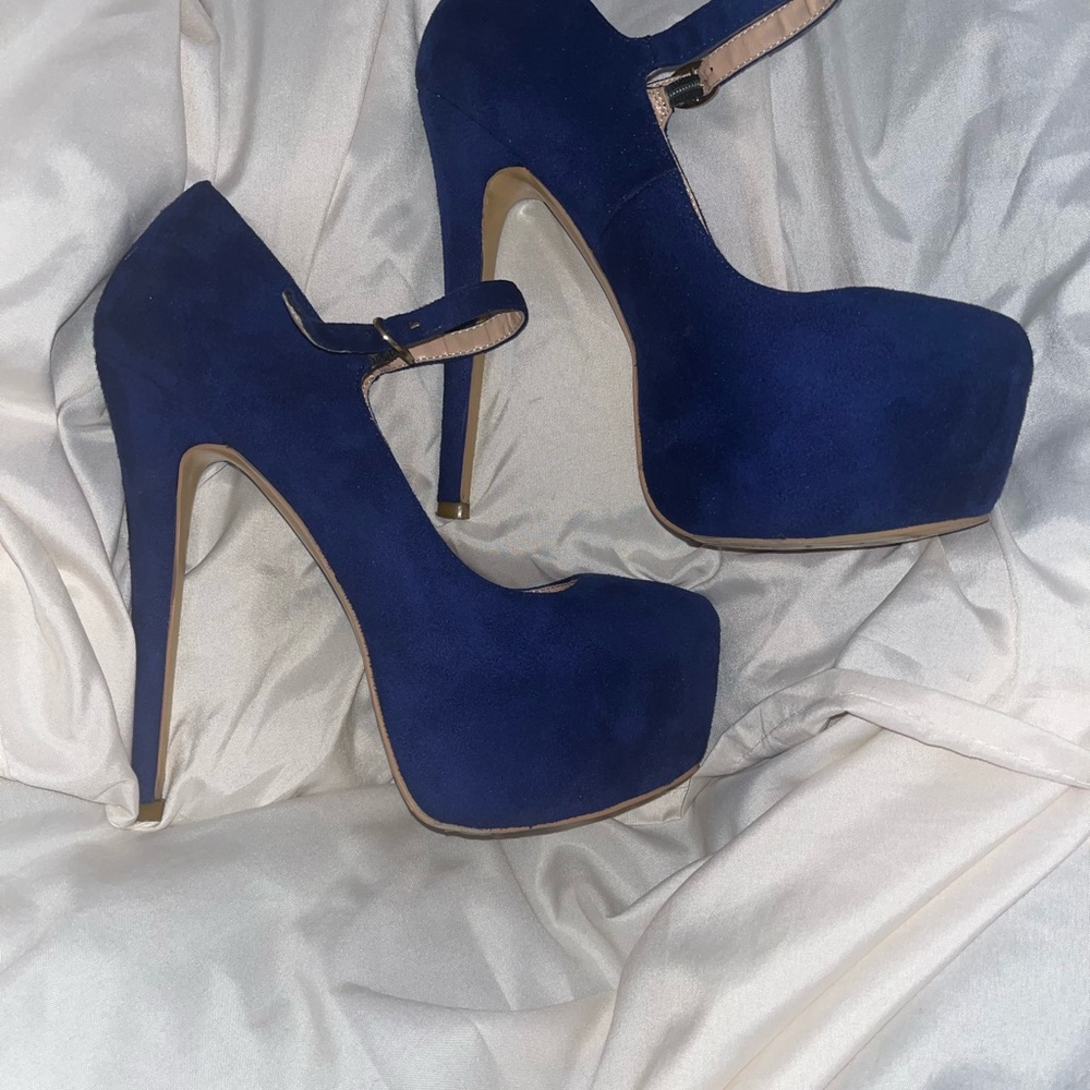 Blue Mary Jane sexy size 9.5 stiletto platform high heels - Picture 2 of 6